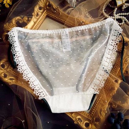 Sexy lace up Underwear with straps women's Lace Flowers Embroidery Panties Thin Low Waist Mesh Transparent Temptation Briefs