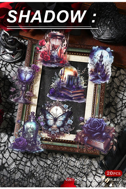 20Pcs Halloween Dark Vintage Series Scrapbooking Stickers Pack Material Perfect for Collage Journaling Diy Supplies