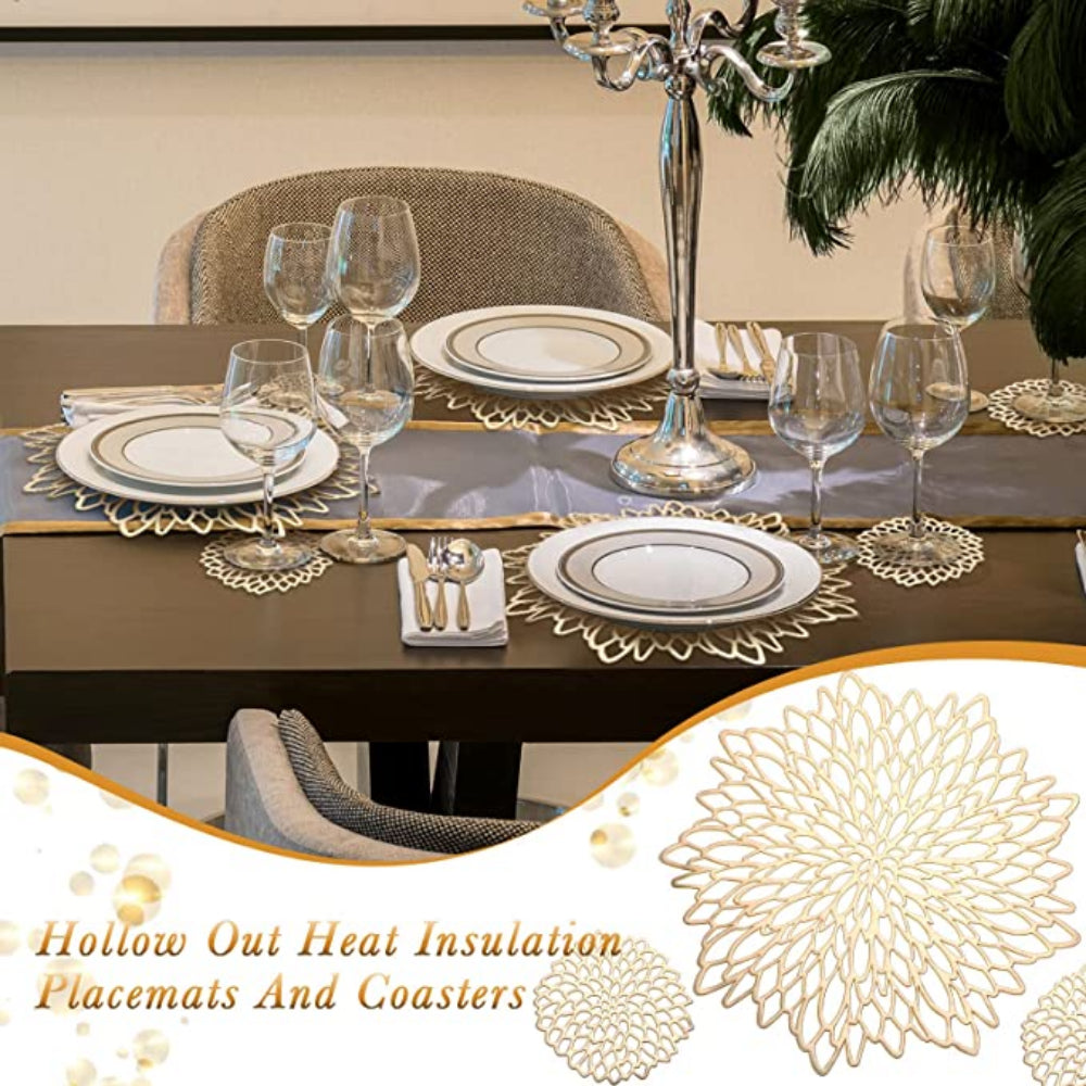 10CM/38CM Vinyl Hollow Out Cup Coaster PVC Flower Round Irregular Placemat Pads for Kitchen Christmas Wedding Party Home Decor