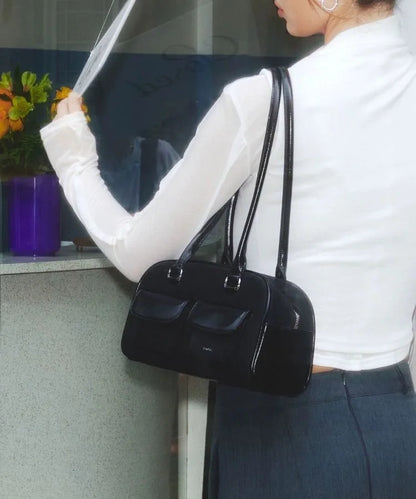 Lux Trendy Street Standoil Korea Designer Bowling Box Handbag for Women Boston Tote Bag PU Leather Bag Female Accessory