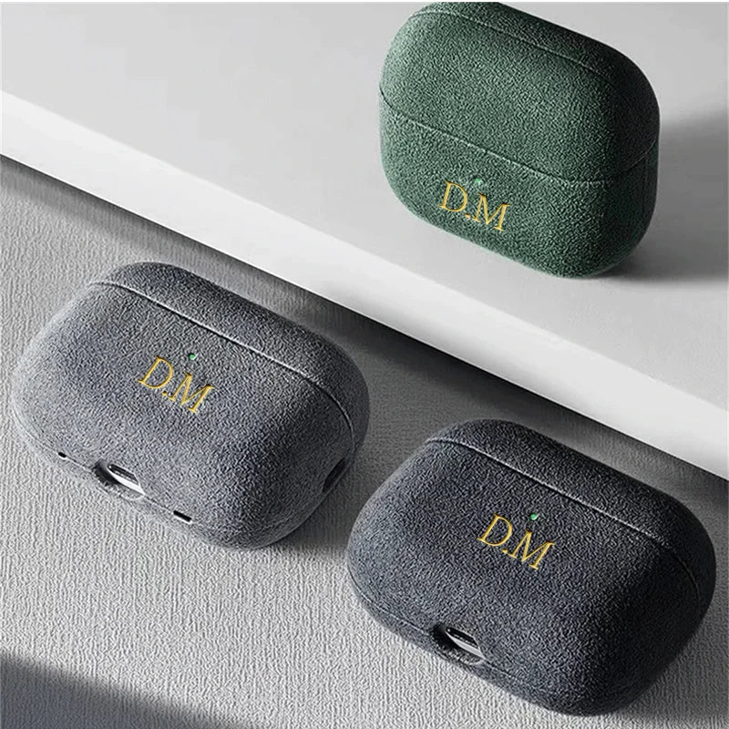 Luxury Pressure Personalized Name Letter DIY Customized Turn Fur Cover For Airpods 1 2 3 Pro 2 Earphone Case With Keychain Cases
