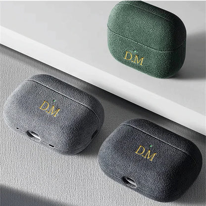 Luxury Pressure Personalized Name Letter DIY Customized Turn Fur Cover For Airpods 1 2 3 Pro 2 Earphone Case With Keychain Cases