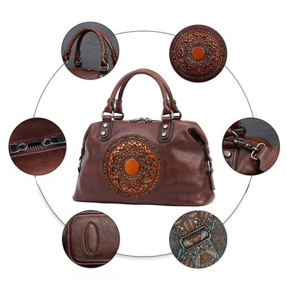 MOTAORA Retro Handmade Women Handbag For Ladies Genuine Leather Should Bags Bohemian Style Soft Cow Boston 2024 Luxury Handbags