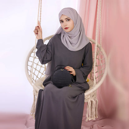 2025 Fashion Simple Muslim Dress Solid Abaya Arab Turkey Dubai Kaftan Modest Long Sleeve Maxi Dress Islamic Clothing LR593