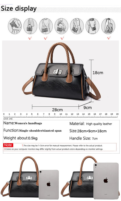 2024 High Quality Soft Leather Women's Handbag Luxury Designer Girl Boston Bag Luxury Large Capacity Shoulder Bags Sac A Main