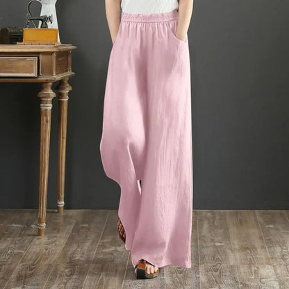 Women Pants 2024 Wide Leg Sweatpants Summer Autumn High Waisted Cotton Linen Pants Wide Leg Long Trousers With Pocket