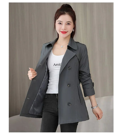 Women's Jacket 2024 New Spring Long Sleeves Stand Collar Casual Windbreaker Female Double-breasted With Belt Outerwear