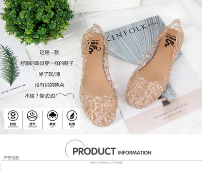 Summer women sandals flat-soled crystal clogs hollow flat-soled slip-ons shallow mouth Roman jelly shoes beach sandals