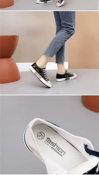 Low-top Canvas Shoes Women's Sneaker Lace up Flat Casual Shoes Fashion Breathable Running Shoes Soft Botton Vulcanize Shoe