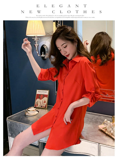 Mid-Length White Shirt Women BF Sexy Shirt Pajamas Female Skirt Ladies Tops Loose 2023 Autumn Clothing Women Shirts and Blouses