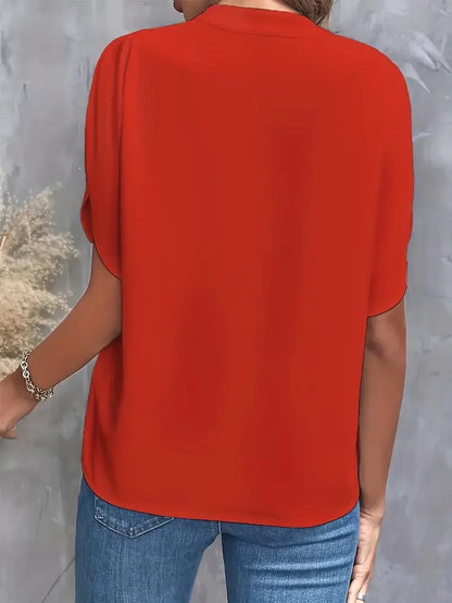 Casual Loose Solid Shirt & Blouse Women Fashion V-neck Half Sleeve Shirts For Women 2024 Office Elegant Pullover Blusas Tops
