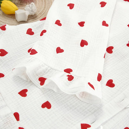 Spring New Fashion Style Love Printed Ruffle Edge Underwear Long sleeved Shorts Three piece Set for Women's Home Fury