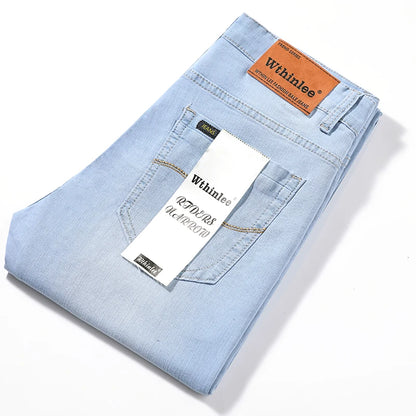 New Summer Business Men's Jeans Casual Straight Stretch Fashion Classic sky Blue  Work Denim Trousers Male Brand Clothing