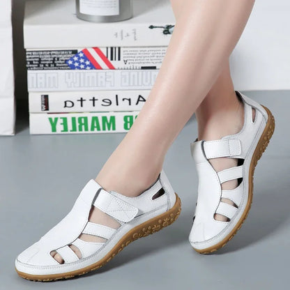 Women Ladies Female Mother Genuine Leather Shoes Sandals Gladiator Summer Beach Cool Hollow Soft Hook Loop Shoes