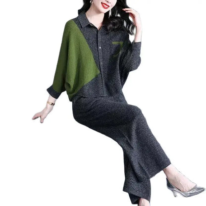 Self Made Knitted Two-piece Set for Women's 2024 Spring Clothing Set Socialite Temperament Wide Leg Pants Sweater Set Commuting