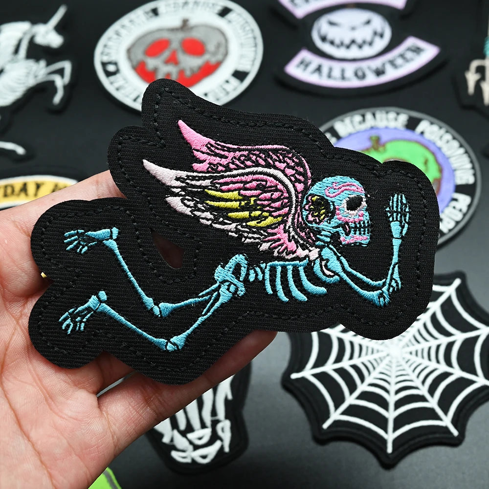 Halloween Iron-on Patch for Clothes Stickers Pumpkin Ghost Apple Devil Embroidery Backpack Jacket Horror Punk Patches Decorative