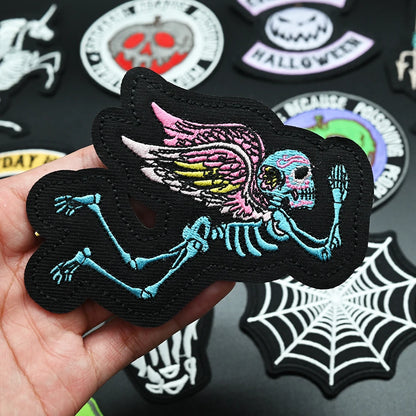Halloween Iron-on Patch for Clothes Stickers Pumpkin Ghost Apple Devil Embroidery Backpack Jacket Horror Punk Patches Decorative