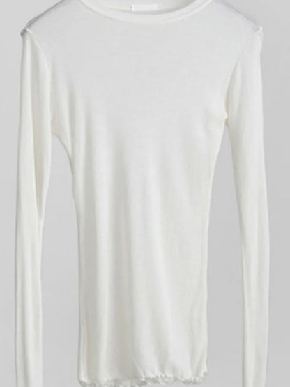 High Quality Plain T Shirt Women Cotton Elastic Basic T-shirts Female Casual Tops Long Sleeve Sexy Thin T-shirt see through