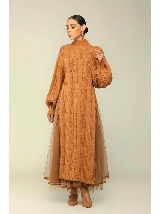 Muslim Women Knitting Dress Modest Robe Vestidos Dubai Saudi Arabic Morocco Abaya Jalabiya Eid Ramadan Knitted Dresses Abayas
