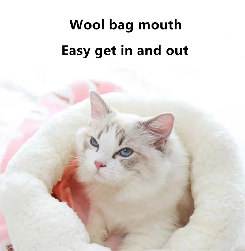Winter Warm Cat Sleeping Bag Soft Cozy Pet Quilt Bed for Small Dogs Cats Thicken Semi Closed Kitten Puppy Nest Pet Supplies