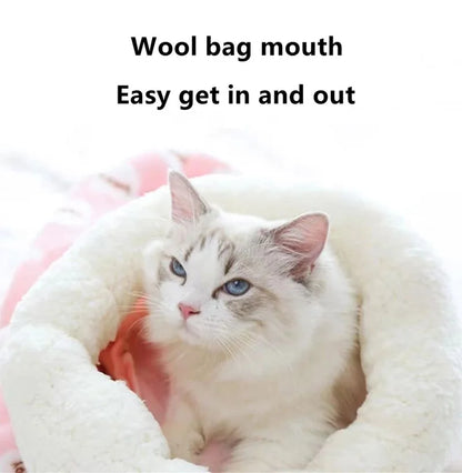 Winter Warm Cat Sleeping Bag Soft Cozy Pet Quilt Bed for Small Dogs Cats Thicken Semi Closed Kitten Puppy Nest Pet Supplies