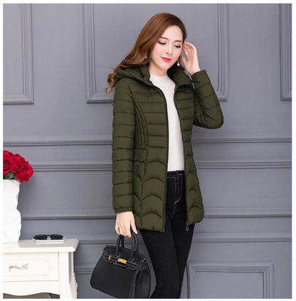 Winter Coat Women 2024 Fashion Middle Age Mother Slim Down Cotton Hooded Jacket Plus Size Casual Solid Warm Thick Outwear Parka