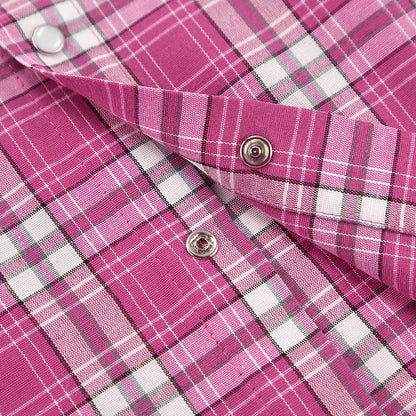 Mnealways18 Pink Brightly Plaid Shirts For Women Spring Summer 2024 Long Sleeves Classic Lapel Blouses And Tops Oversize Checked
