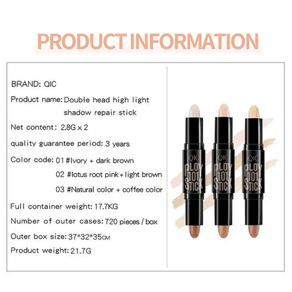Double Head Highlighter Sticks Waterproof Matte Highlighter Foundation Sculptor Highlighter Makeup Stick Shadow Concealer Pencil