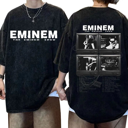 Rapper Eminem Slim Shady Print T Shirt Male 90s Hip Hop Punk Rock Vintage Wash T Shirts Men's Harajuku Clothes Unisex Streetwear
