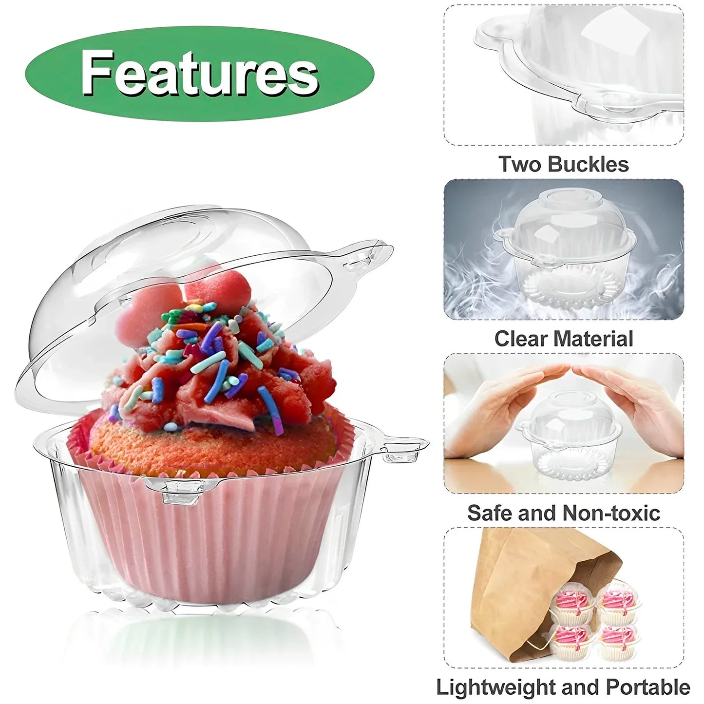 100Pcs Disposable Dessert Cups with Lids 8oz Reusable Cupcake Container Clear Square Single Dessert Box Sealed Cake Storage Box
