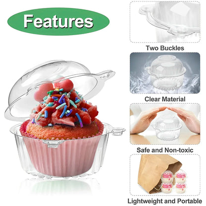 100Pcs Disposable Dessert Cups with Lids 8oz Reusable Cupcake Container Clear Square Single Dessert Box Sealed Cake Storage Box