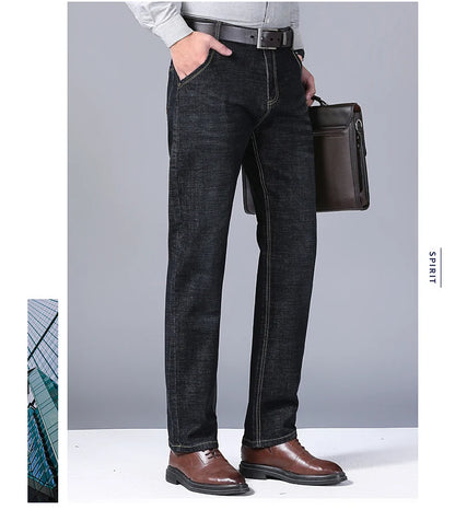 2024 NEW Men's Fashion Business Jeans Classic Style Casual Stretch Slim Jean Pants Male Brand Denim Trousers Black Blue