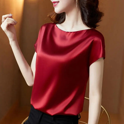 O Neck Lady T-shirt Blouse Spring Women Casual Solid Color Short Sleeve Blouses Shirts Loose Pullover Tunic Blusas Women Clothes