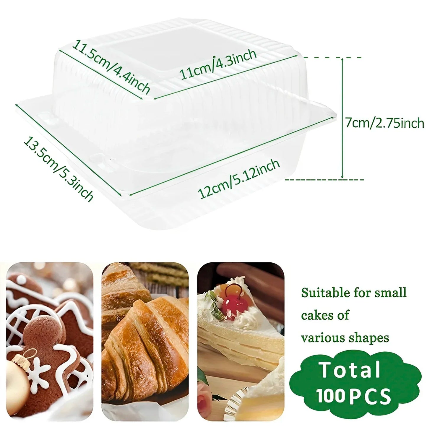 100Pcs Disposable Dessert Cups with Lids 8oz Reusable Cupcake Container Clear Square Single Dessert Box Sealed Cake Storage Box