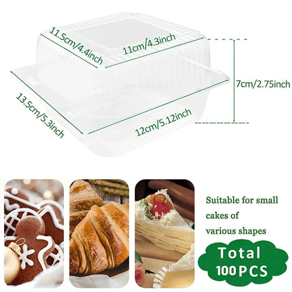 100Pcs Disposable Dessert Cups with Lids 8oz Reusable Cupcake Container Clear Square Single Dessert Box Sealed Cake Storage Box
