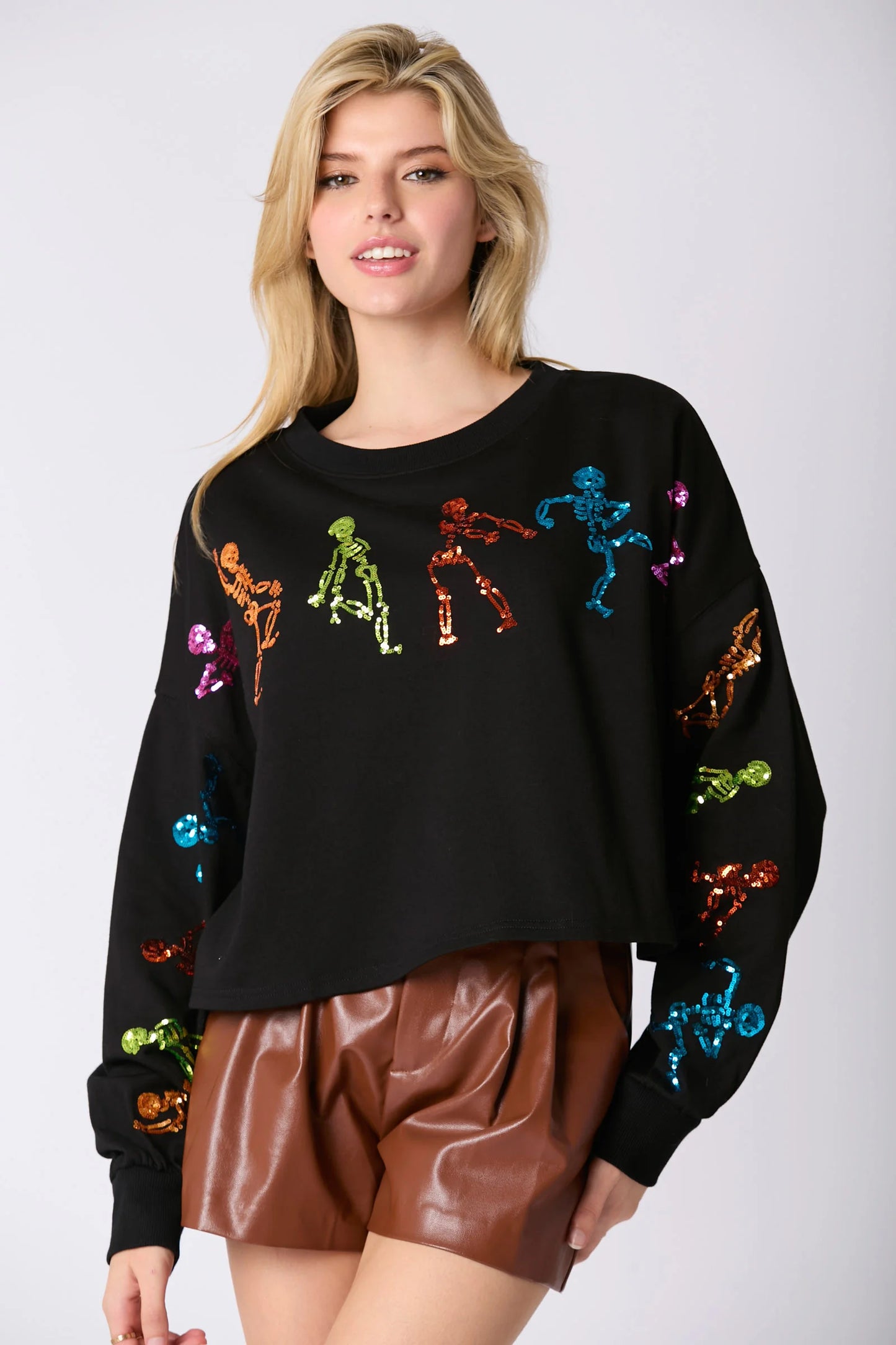 Glitter Patchwork Hoodies Vintage Tshirt Harajuku Slim Long Sleeve Streetwear Women Clothes Halloween Tee Top Autumn Winter