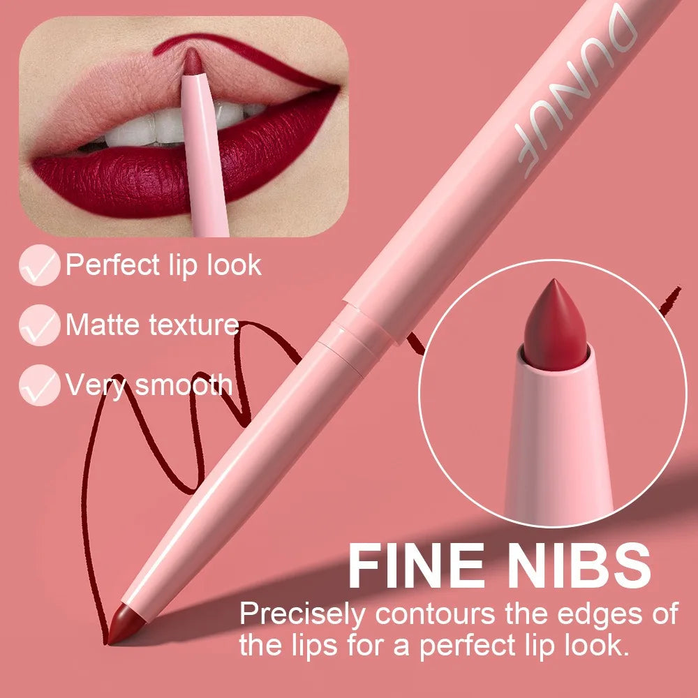 6PC Velvet Matte Lipstick Pen Nude Brown Lip Liner Pencil Kit Smooth Rose Red Pigment Waterproof Long Lasting Dye Cheek Lip Tint