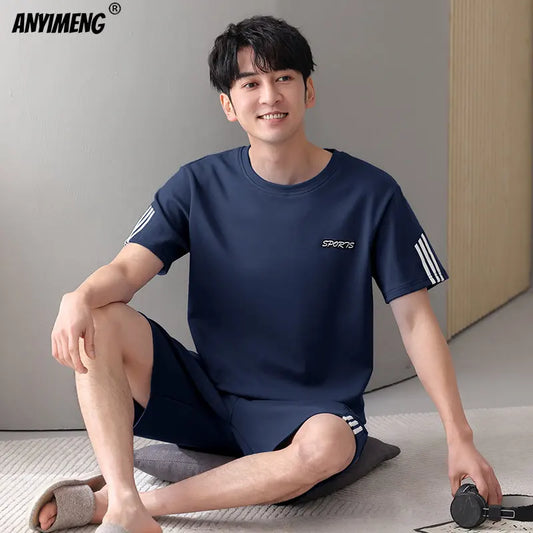 Plus Size 4XL 5XL 6XL 7XL Pajama Set Short Sleeve Shorts Pajamas for Men Soft Cotton Men's Sleepwear Fashion Loose Home Suit