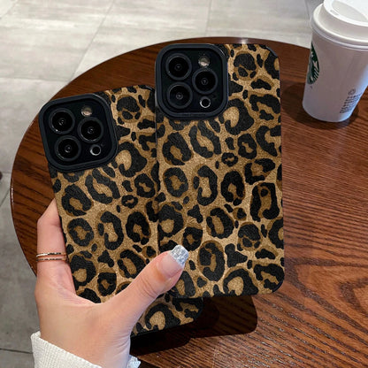 Fashion Gold Leopard Silicone Leather Case For iPhone 15 14 Pro Max 11 13 12 Mini SE 7 8 16 Plus X XR XS Soft Shockproof Cover