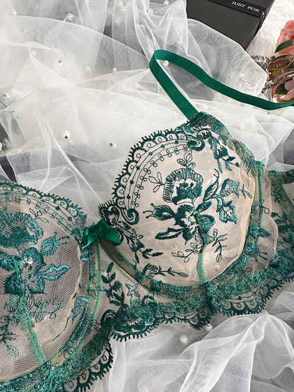 Ellolace Fancy Lingerie Lace Embroidery Fairy Seamless Tulle Underwear See Through Exotic Sets Floral Beautiful Bilizna Set