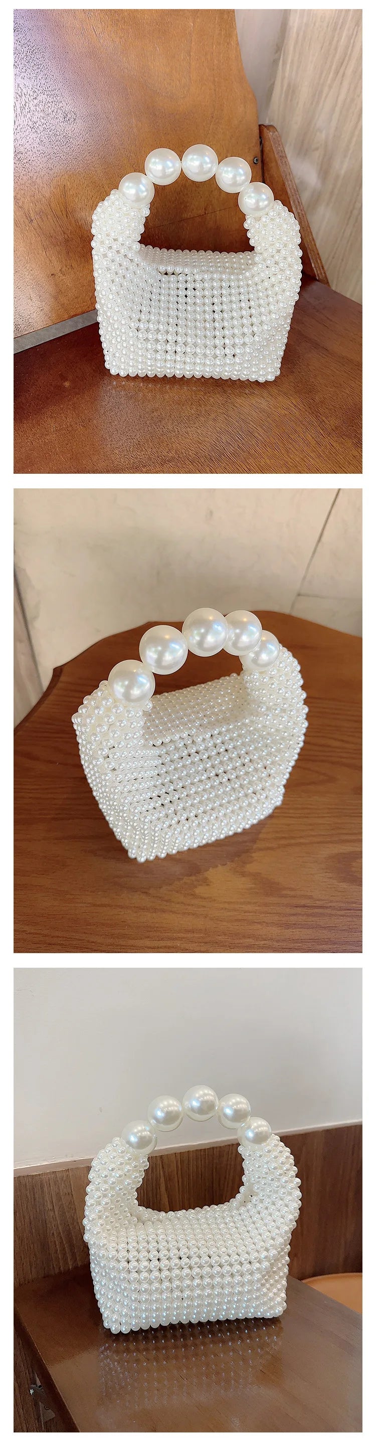 Beaded Woven Tote Bags for Women Pearl Purses and Handbags Ladies Evening Party Hand Bags Holiday Purse