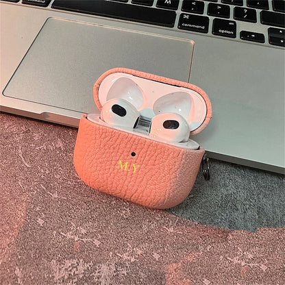 Luxury Personalized Initials Letters Customize Case For Airpods Pro 2 Lychee Skin Pattern Earphone Case For Airpods 1 2 Pro 3