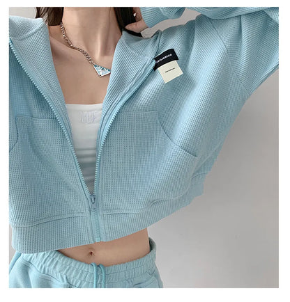 Harajuku Women Sweatshirts Korean Fashion Sportswear Female Zip Up Hoodies Vintage Streetwear Basic Casual Cropped Top Autumn