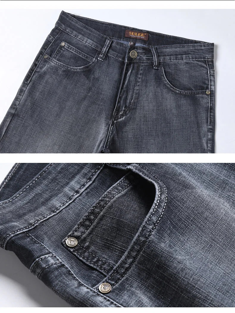 20234 Brand Men's Stretch Loose Straight Fit Jeans Men's Business Casual Denim Pants Brand New Style Trousers Mens Wear Grey
