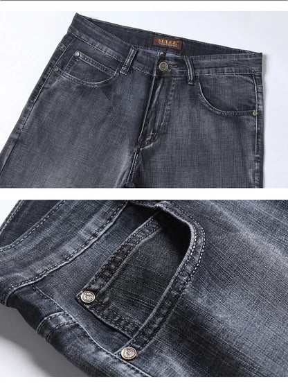 20234 Brand Men's Stretch Loose Straight Fit Jeans Men's Business Casual Denim Pants Brand New Style Trousers Mens Wear Grey