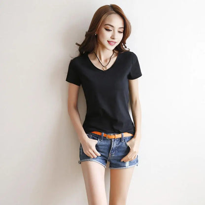 Women T shirt Stylish Women's V neck Summer T shirt Slim Fit Solid Color Pullover Tops for Streetwear Regular Fit
