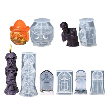 Halloween Ornament Candle Silicone Mold  DIY Handmade Epoxy Resin Pumpkin Tombstone Triple Skulls Wax Craft Molds Party Supplies