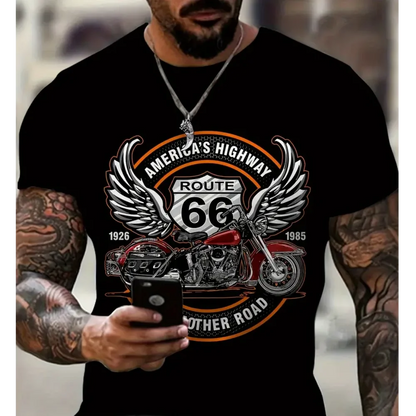 Retro America Route 66 3D Printed Men's T-shirts Vintage Loose Men Clothing Summer Round Neck Short Sleeve Unisex Tops Tees 4XL
