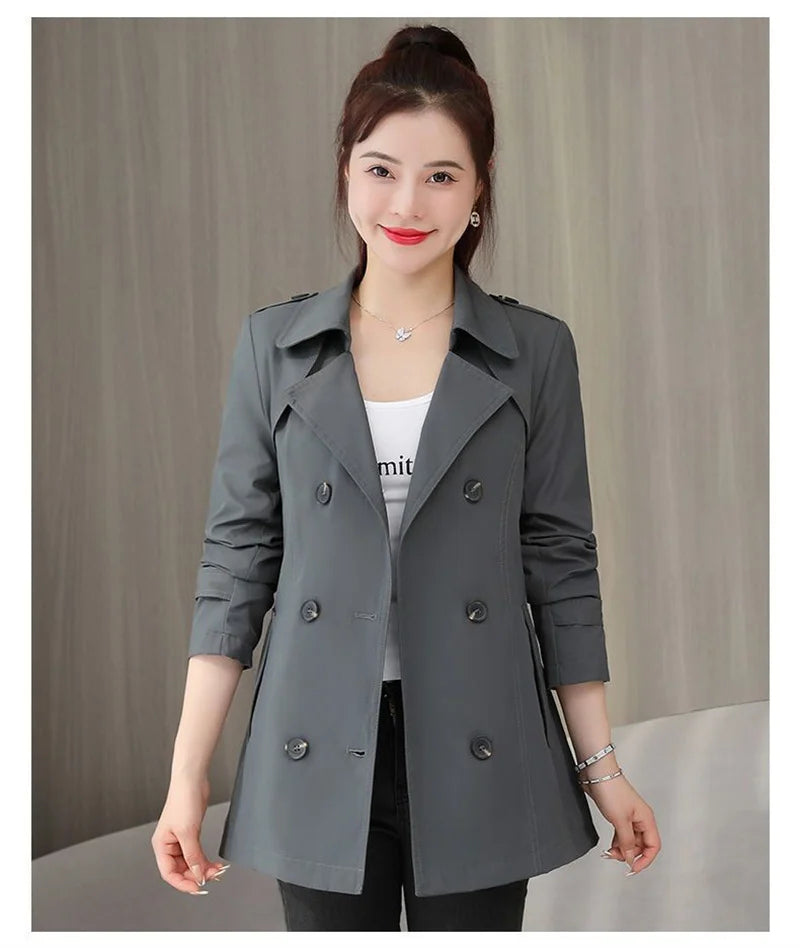 Women's Jacket 2024 New Spring Long Sleeves Stand Collar Casual Windbreaker Female Double-breasted With Belt Outerwear