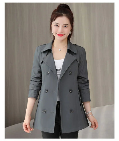 Women's Jacket 2024 New Spring Long Sleeves Stand Collar Casual Windbreaker Female Double-breasted With Belt Outerwear
